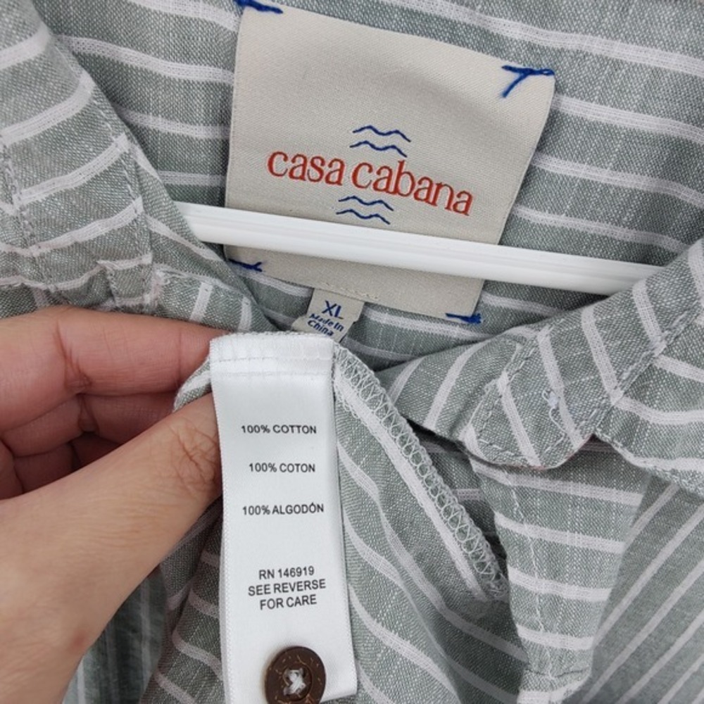 Casa Cabana Womens Earthy Cottage Coastal Button Up Shirt XL Green White Striped - Picture 5 of 16